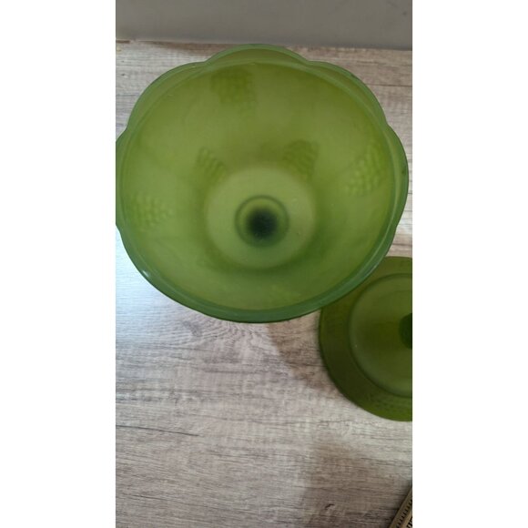 Vtg  Indiana Glass candy dish compote satin frosted glass  Farmhouse cottage - Picture 5 of 8